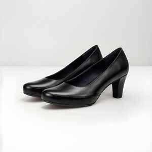 Dorking Blesa Black Leather Comfort Pumps Block Heel Work Shoes Spain Classic